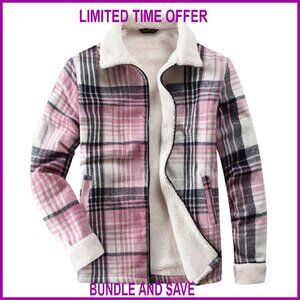 Women's Sherpa Lined Fleece Jacket Full Zip Plaid Flannel Casual
